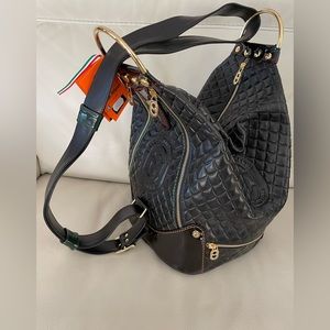 MARINO ORLANDI Italy XL BLACK ShoulderBag/Tote converts to Sling Leather NWT